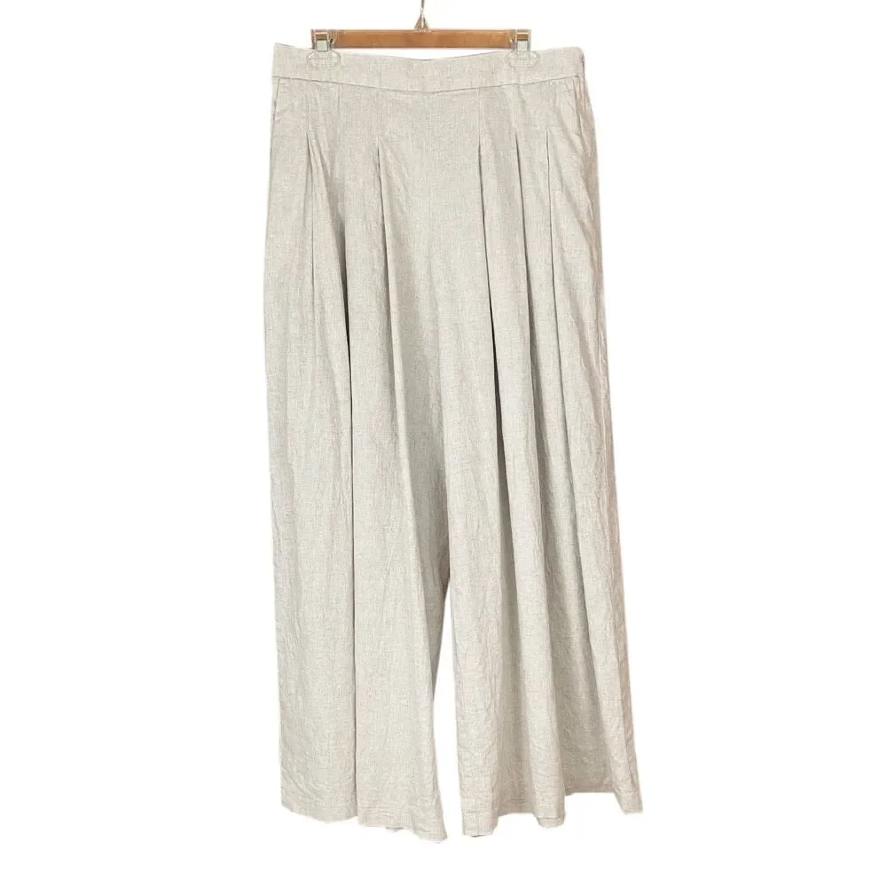 Banana Republic Linen Blend Palazzo Pants Size 12 Flax Neutral Pockets Pleated